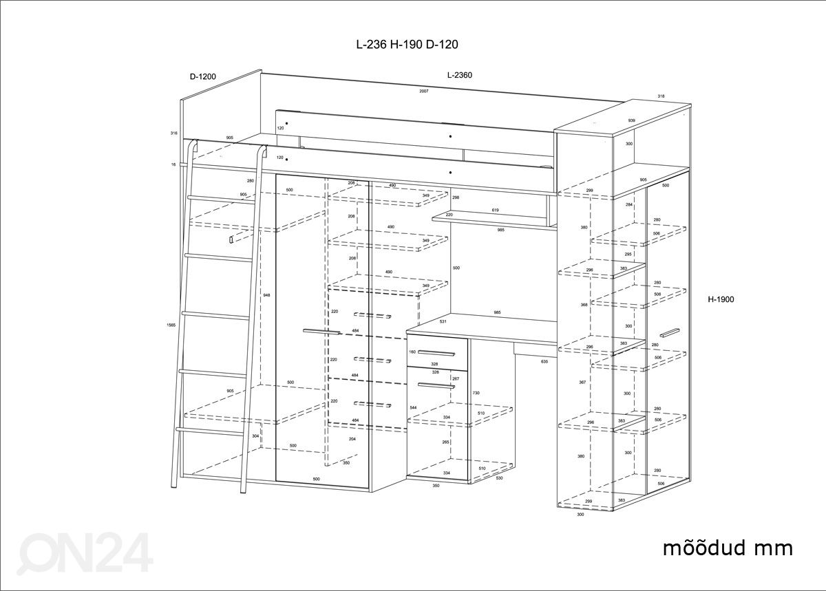 Кровать-чердак 90x200 cm увеличить