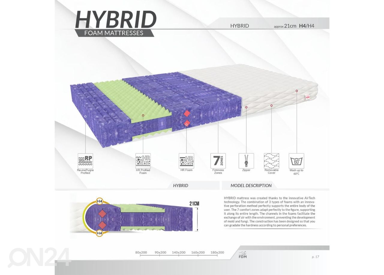 Матрас Hybrid 140x200 cm увеличить