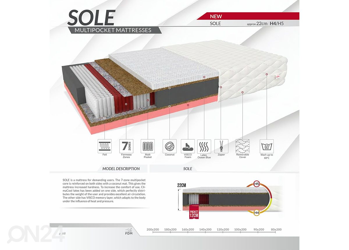 Матрас Sole 200x200 cm увеличить