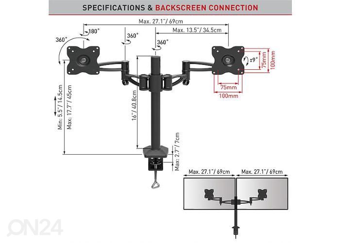 Настольное крепление для двух мониторов Barkan E642.B 13 "-29" увеличить