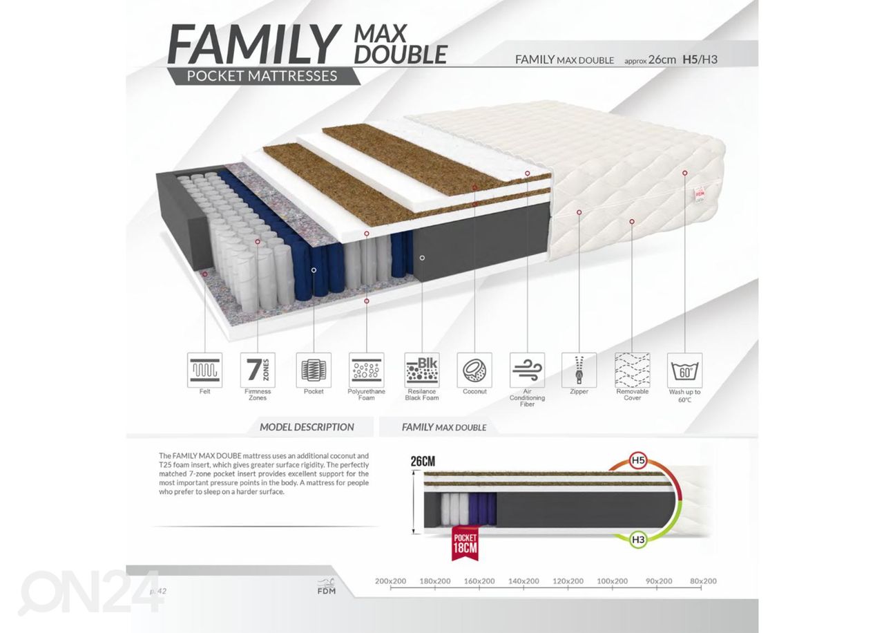 Пружинный матрас Family Max Double 120x200 cm увеличить