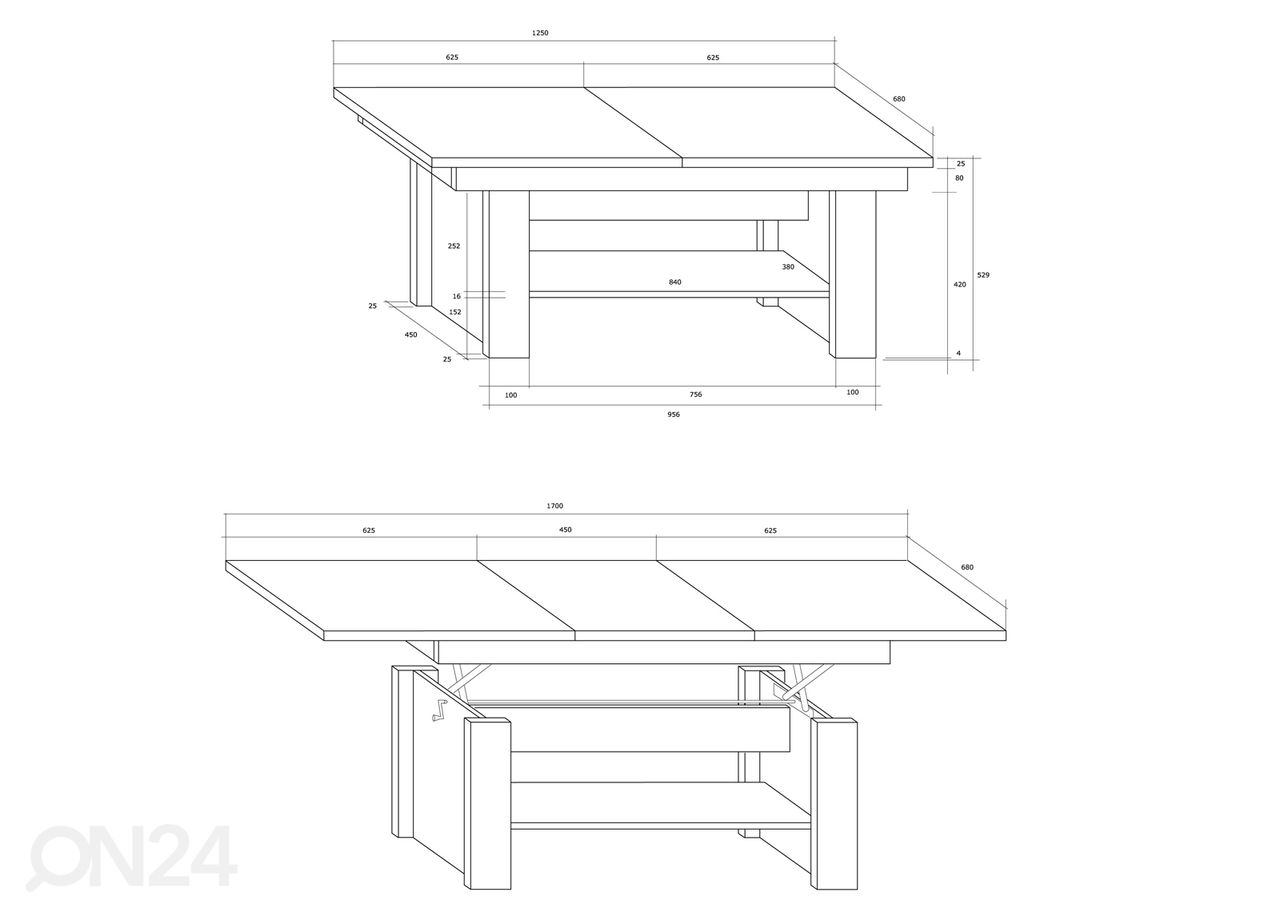 Регулируемый журнальный стол Skib 125/170x68 cm увеличить