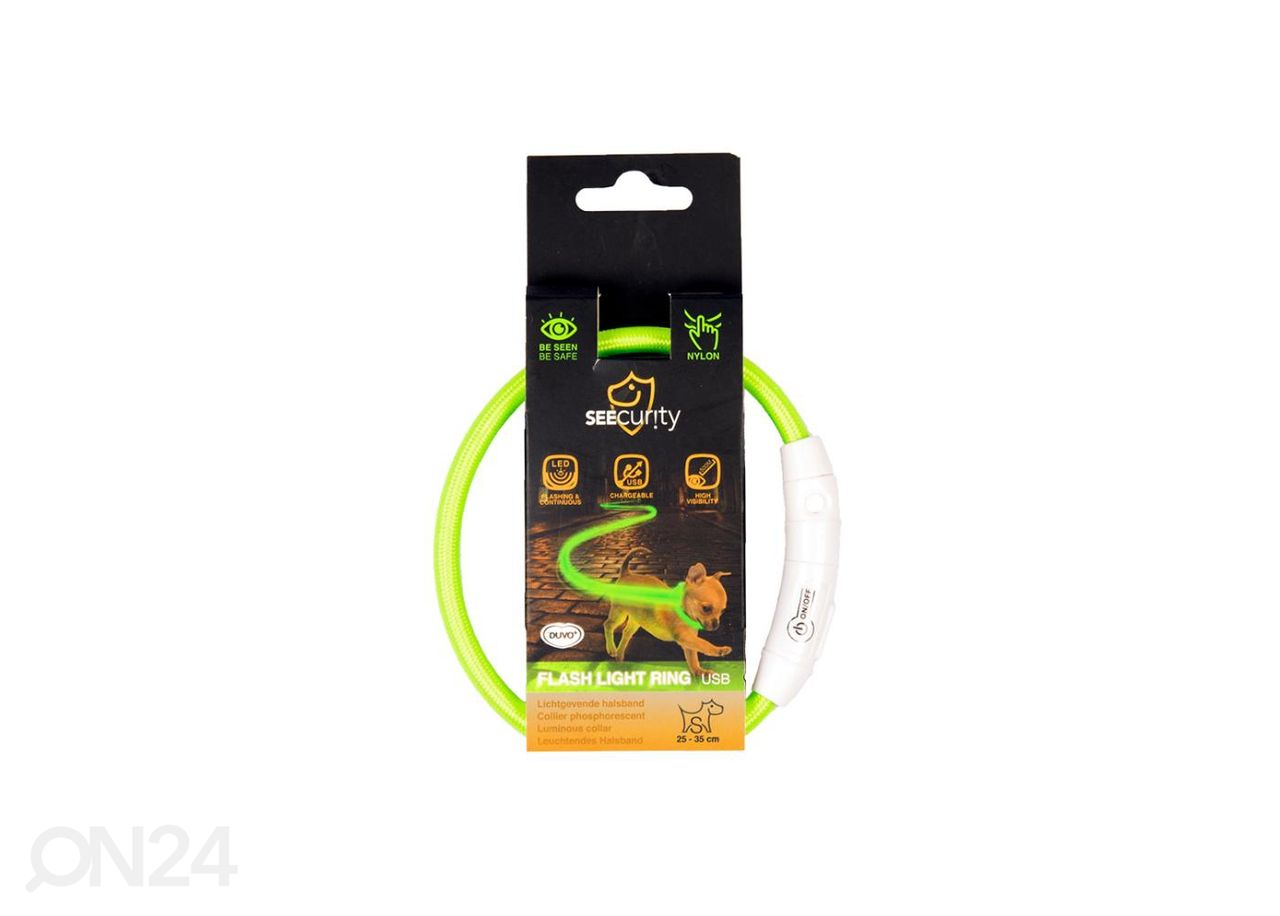 Светодиодный ошейник 35см зеленый USB Duvo + увеличить