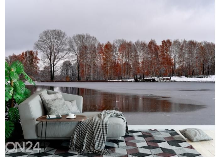 Флизелиновые фотообои Gloomy Cold October Day in the Autumn Park Near the Lake 400x260 см увеличить