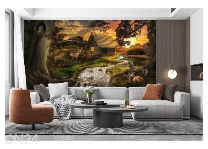 Флизелиновые фотообои Old decrepit house near a stream at sunset in the fabulous valley 400x260 см увеличить