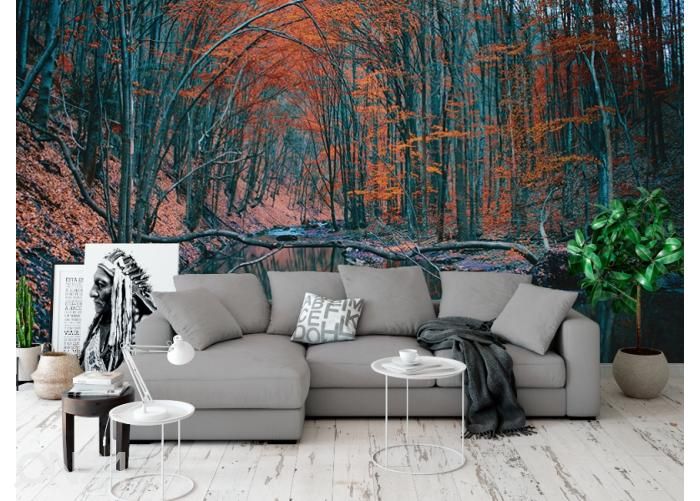 Флисовые фотообои Autumn Forest and Lake 368x254 см увеличить