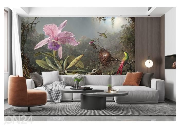 Флисовые фотообои Cattleya Orchid and Three Hummingbirds by Martin Johnson Heade 400x260 см увеличить