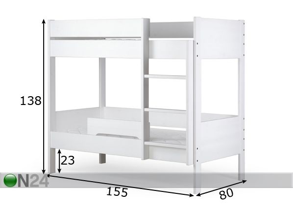 Двухъярусная кровать берёза 75x150 cm размеры