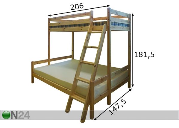Двухъярусная кровать Trio 90- и 140x200 см размеры