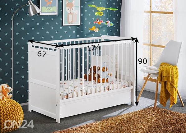 Детская кроватка Tymek Plus + матрас 60x120 cm, белый размеры