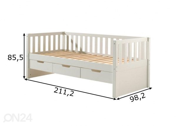 Детская кровать + 3 ящика Fritz 90x200 cm, белый размеры