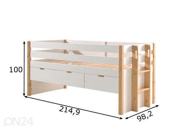 Детская кровать + 3 ящика Margrit 90x200 cm, белый размеры