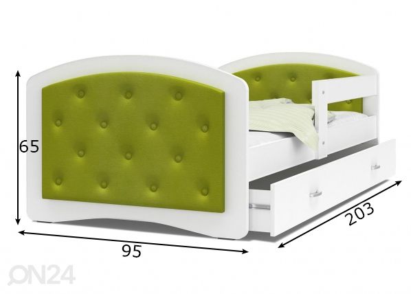 Детская кровать 90x200 cm, белый/зелёный размеры