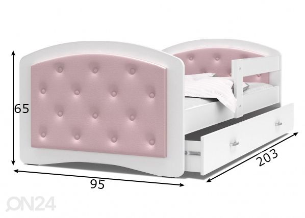 Детская кровать 90x200 cm, белый/розовый размеры