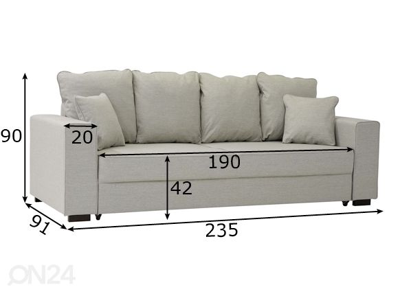 Диван-кровать с ящиком Bella II размеры