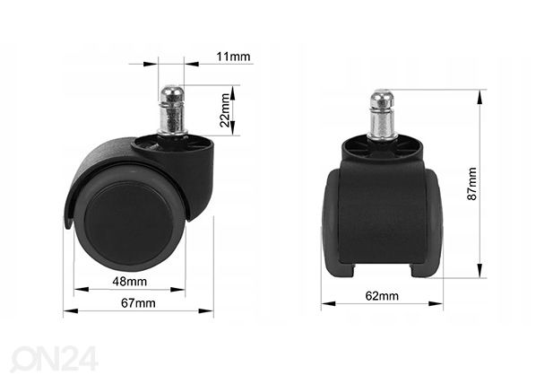 Колёса для офисного кресла Ø 50 mm, 5 шт размеры