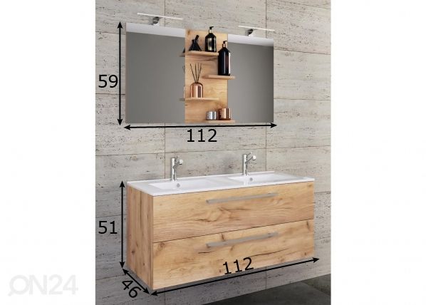 Комплект в ванную Budasi с двойной раковиной + зеркало размеры