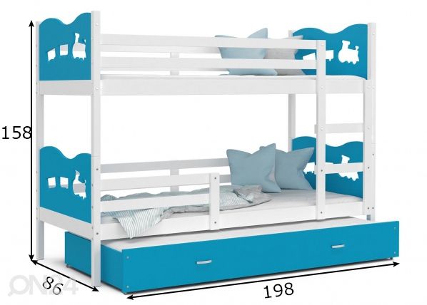 Комплект двухъярусной кровати 80x190 cm, белый/синий размеры