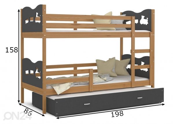 Комплект двухъярусной кровати 80x190 cm, ольха/серый размеры