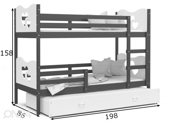Комплект двухъярусной кровати 80x190 cm, серый/белый размеры