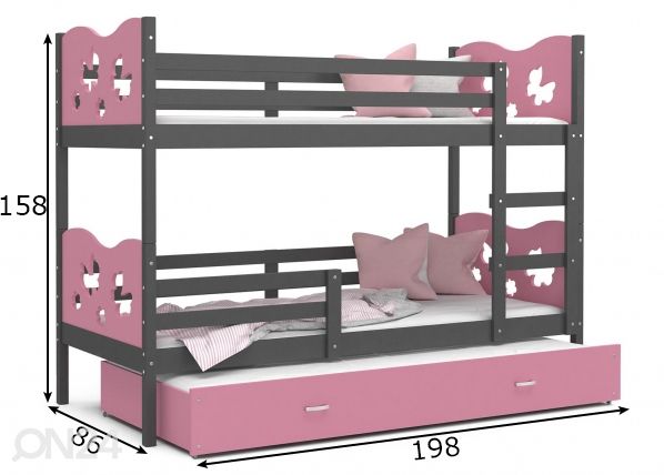 Комплект двухъярусной кровати 80x190 cm, серый/розовый размеры