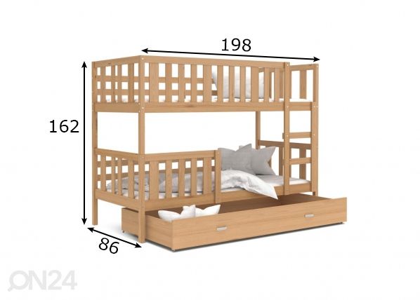 Комплект двухъярусной кровати 80x190 cm, сосна размеры
