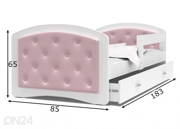 Комплект детской кровати 80x180 cm, белый/розовый размеры