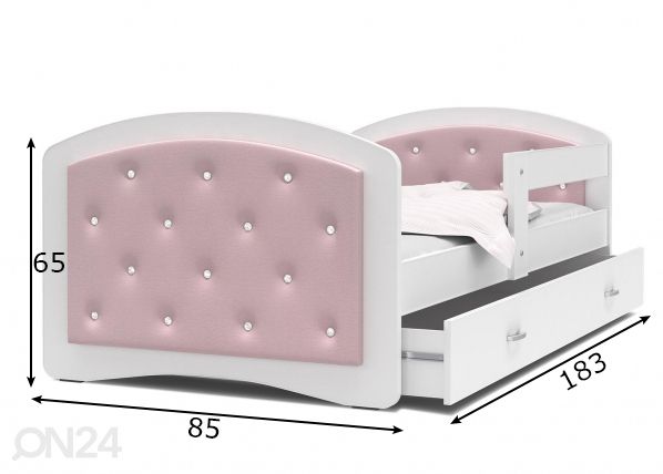Комплект детской кровати 80x180 cm, белый/розовый размеры