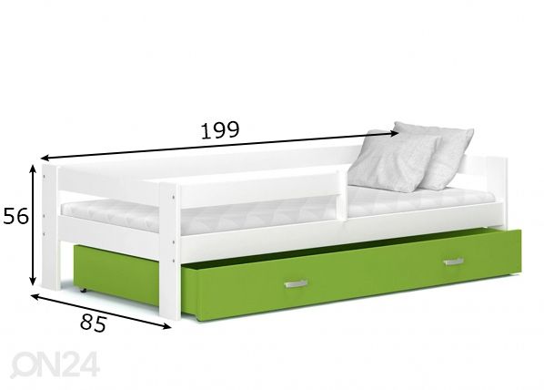 Комплект детской кровати 80x190 cm, белый/зелёный размеры