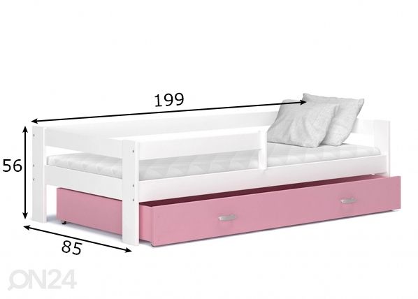 Комплект детской кровати 80x190 cm, белый/розовый размеры