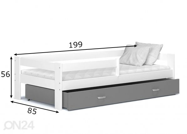 Комплект детской кровати 80x190 cm, белый/серый размеры