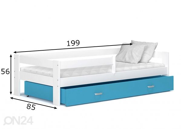 Комплект детской кровати 80x190 cm, белый/синий размеры