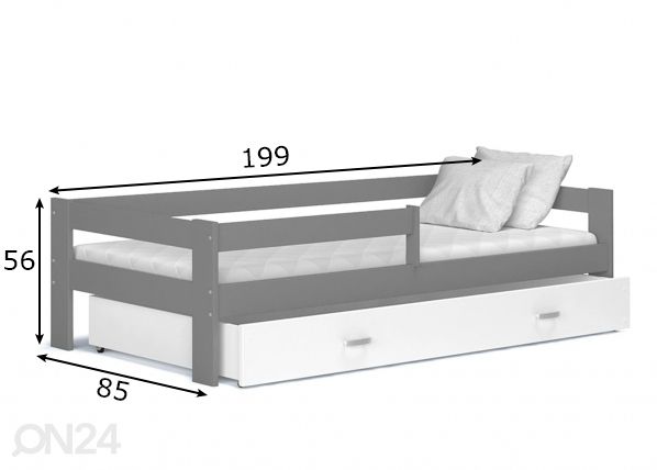 Комплект детской кровати 80x190 cm, серый/белый размеры