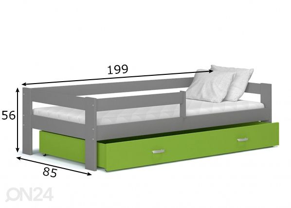 Комплект детской кровати 80x190 cm, серый/зелёный размеры