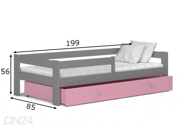 Комплект детской кровати 80x190 cm, серый/розовый размеры