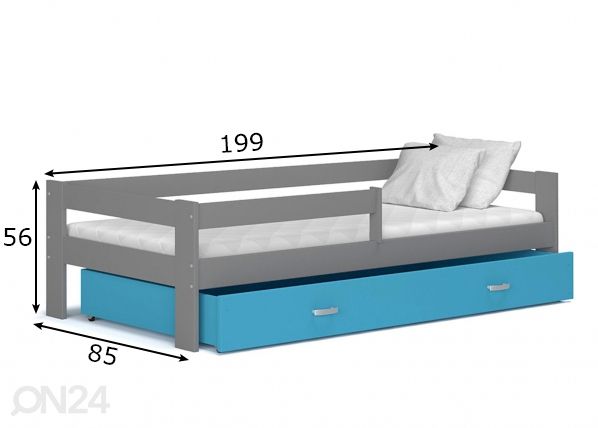 Комплект детской кровати 80x190 cm, серый/синий размеры