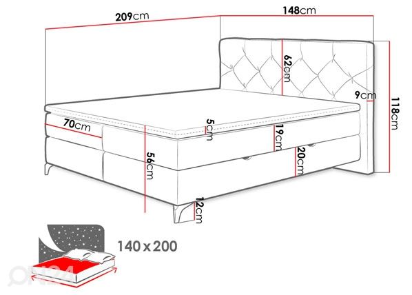 Континентальная кровать с ящиком 140x200 cm размеры