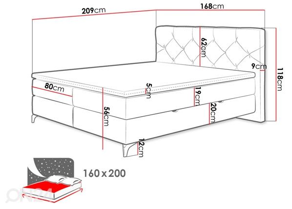 Континентальная кровать с ящиком 160x200 cm размеры