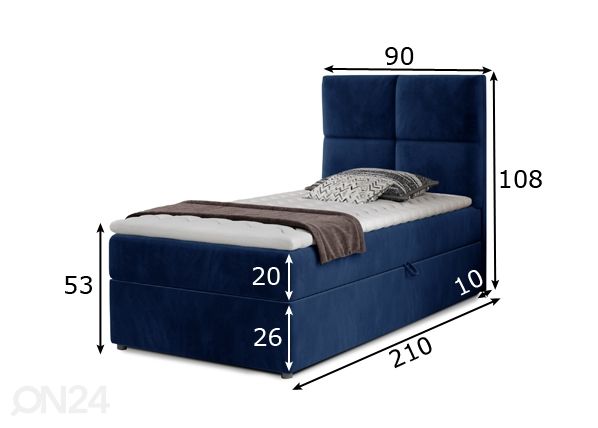 Континентальная кровать с ящиком 90x200 см размеры