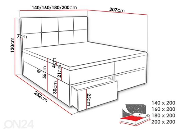 Континентальная кровать 140x200 cm размеры