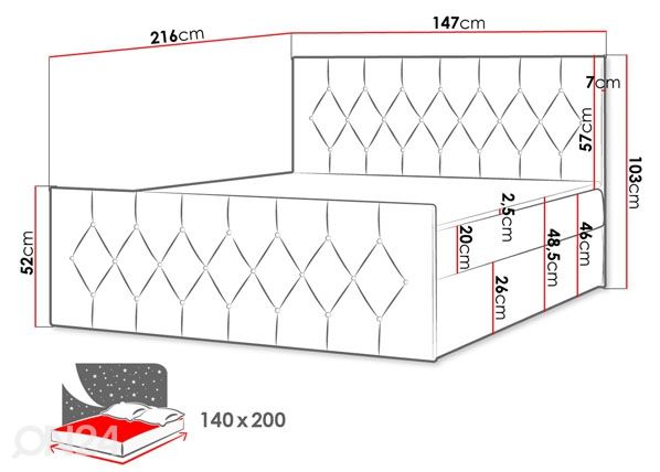 Континентальная кровать 140x200 cm размеры