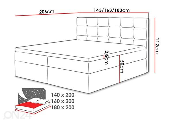 Континентальная кровать Luanda 180x200 см размеры