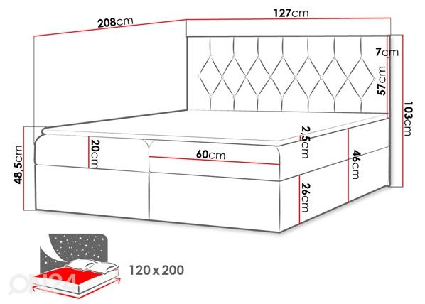 Континентальная кровать Minnesota 120x200 см размеры