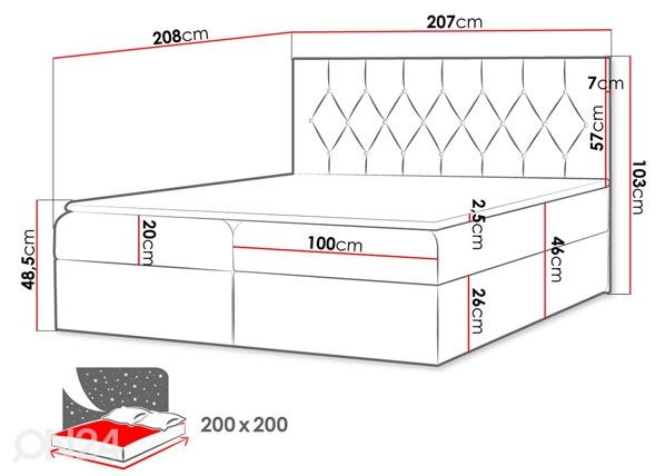 Континентальная кровать Minnesota 200x200 см размеры