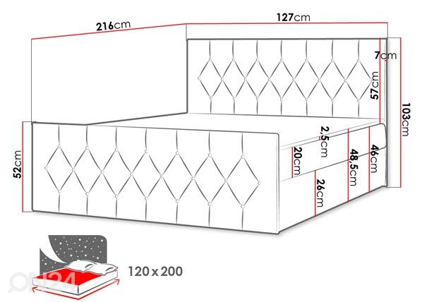 Континентальная кровать Montana 120x200 см размеры