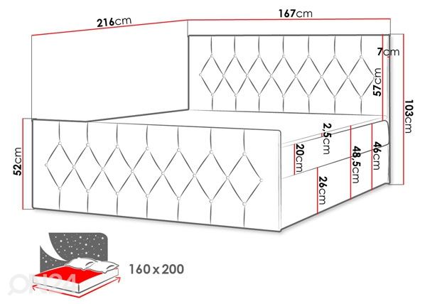 Континентальная кровать Montana 160x200 см размеры
