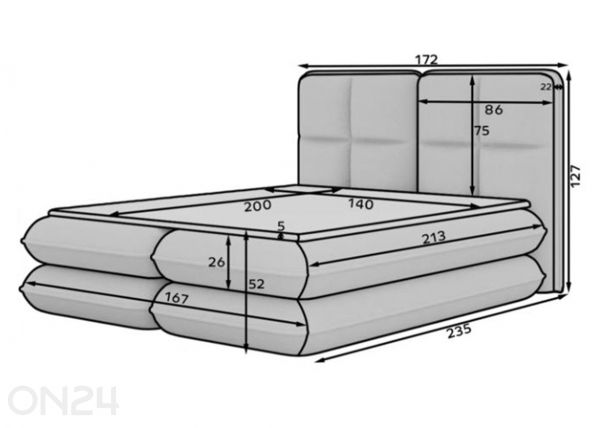 Континентальная кровать Tonila 140x200 см размеры