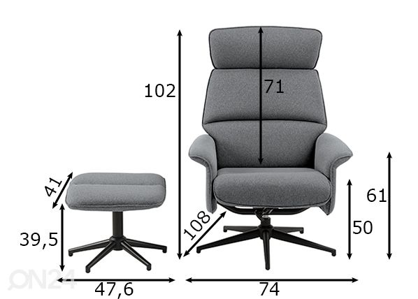Кресло recliner Alura с банкеткой размеры