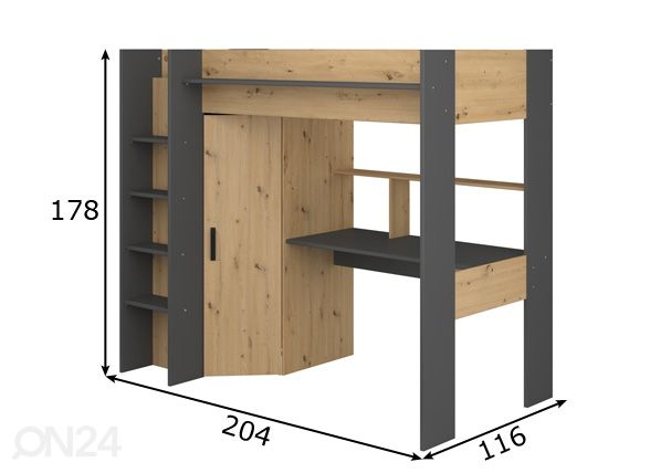 Кровать-чердак Heavy 90x200 cm размеры