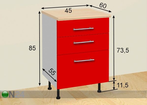 Кухонный шкаф с тремя ящиками 45 cm размеры